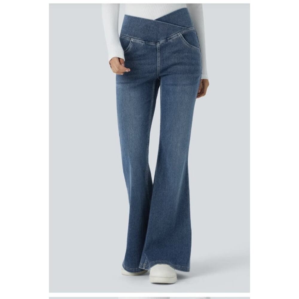 Halara Flex Jeans High Waisted Crossover Flare Pants NWT M Tall